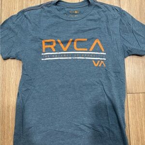 RVCA Slate Blue Tee with Orange Letters